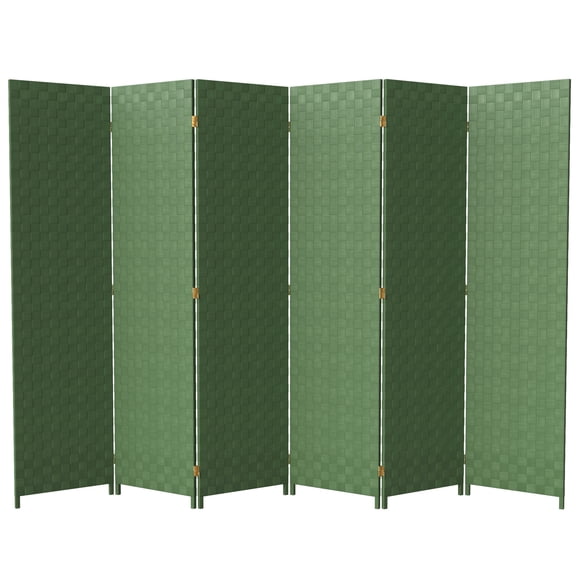 Red Lantern 6 ft. Tall Woven Fiber Outdoor All Weather Room Divider - 6 Panel - Green