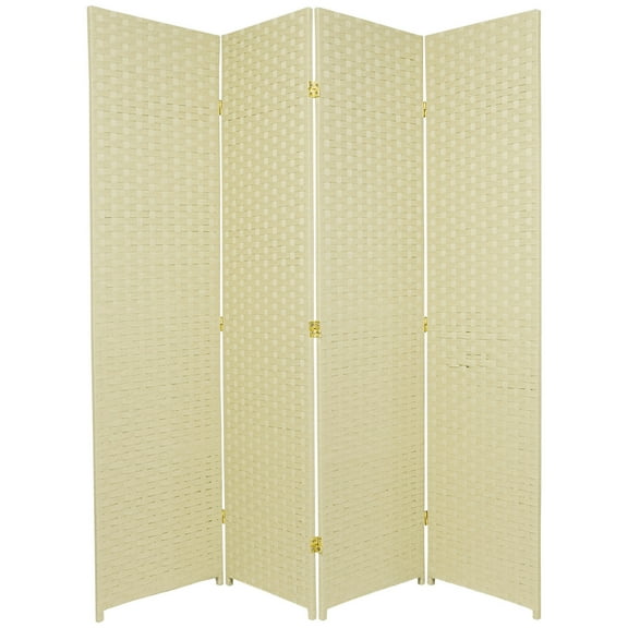 6 ft. Tall Woven Fiber Room Divider - 4 Panel - Cream