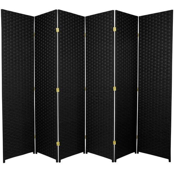 6 ft. Tall Woven Fiber Room Divider - 6 Panel - Black