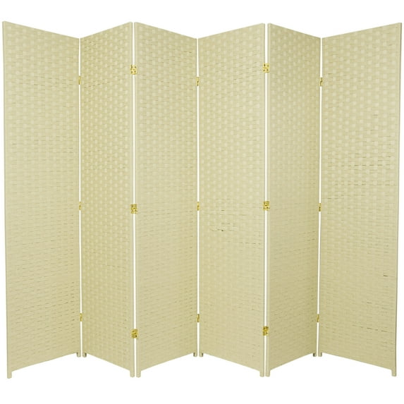 6 ft. Tall Woven Fiber Room Divider - 6 Panel - Cream