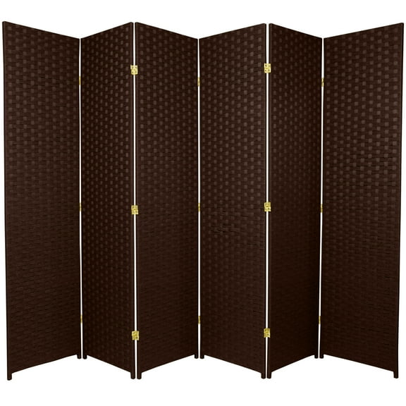 6 ft. Tall Woven Fiber Room Divider - 6 Panel - Dark Mocha