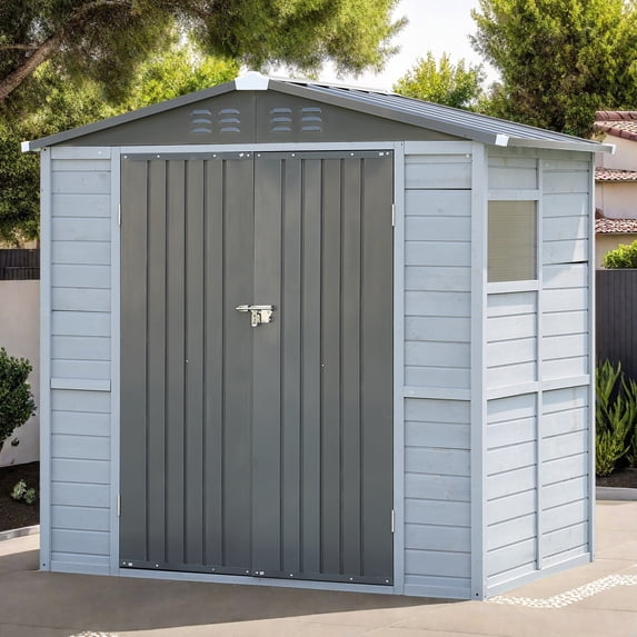 6 ft. W x 4 ft. D Outdoor Iron & Solid Wood Tool Storage Shed with Two Doors and Windows