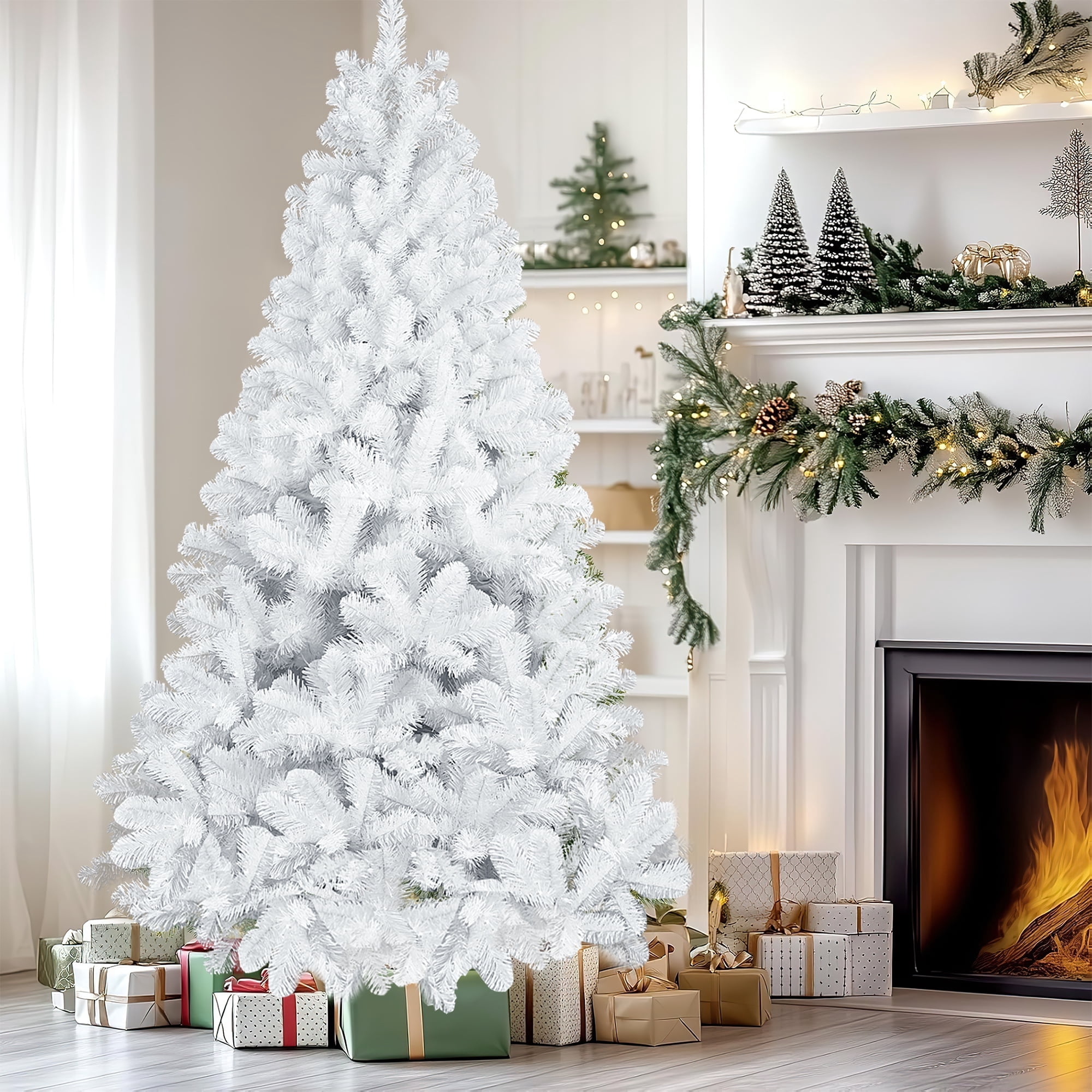 6 ft White Artificial Spruce Christmas Tree, Party Decoration w/760 ...