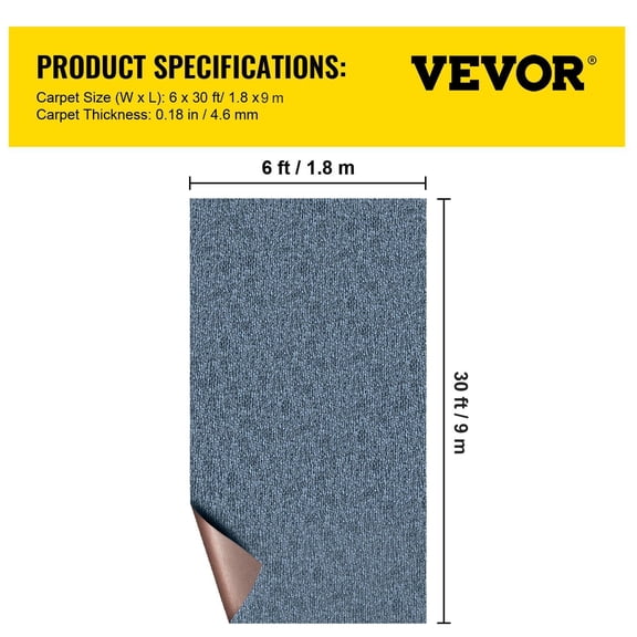 6 ft x 29.5 ft Marine Boat Carpet, Water-Resistant Outdoor Rug, Non-Slip Deck Mat for Patio, Poolside, Gray TPR Backing