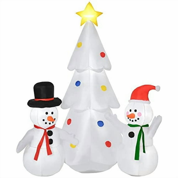 6' Christmas Inflatable Snowmen Christmas Tree Blow-Up w/ LEDs Decor