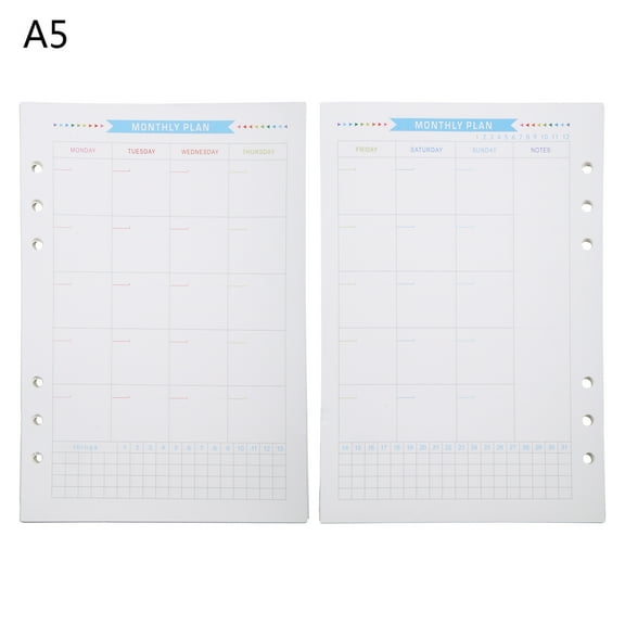 6-hole Loose-leaf Inserts A5 Notebook Refill Papers for A5 Loose-leaf Panner A5 Personal Binder Journal Diary 40 Sheets