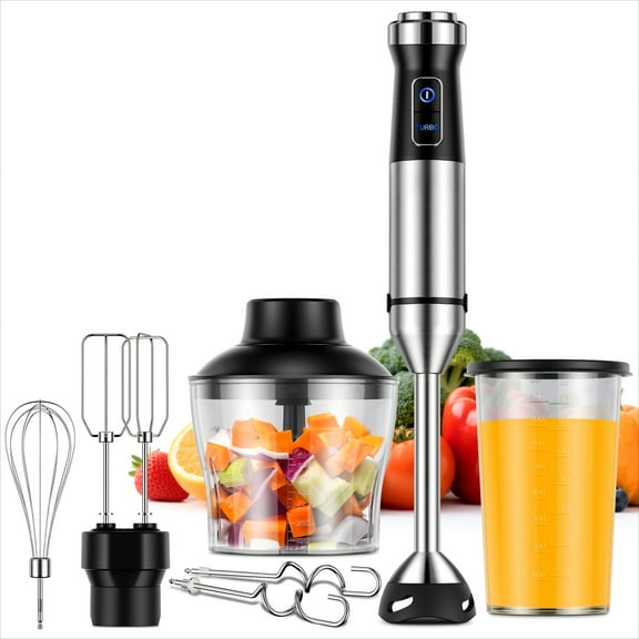 6-in-1 1000W Handheld Immersion Blender 20 Speed Turbo Mode Titanium Blade with Attachments BPA-Free