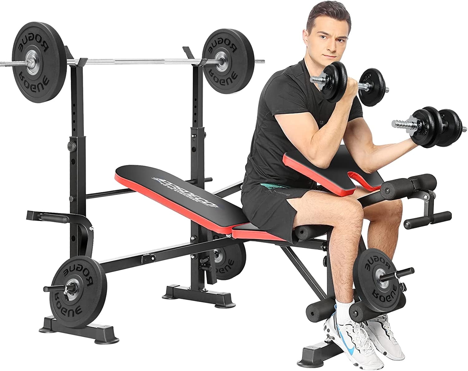 6 in 1 600lbs Weight Bench Set with Squat Rack, Bench Press Set with