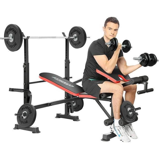 6 in 1 600lbs Weight Bench Set with Squat Rack, Bench Press Set with