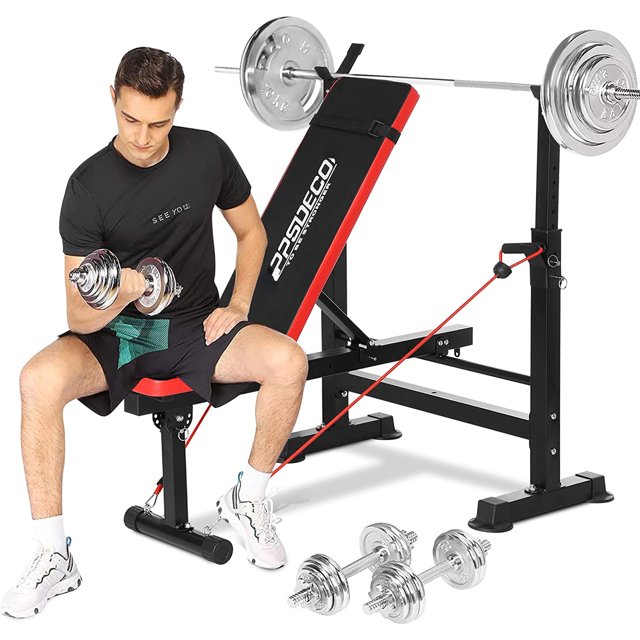 6 in 1 600lbs Weight Bench Set with Squat Rack, Bench Press Set with