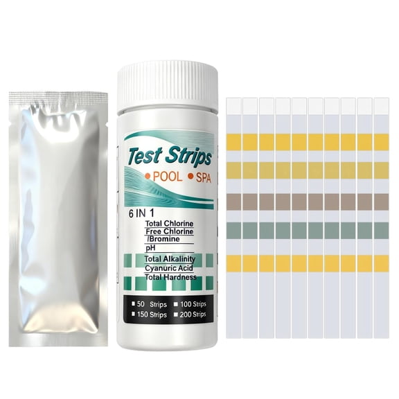 6-in-1 Accurate Water 50 pcs Test Strips for Total Chlorine, Free Chlorine/Bromine, pH, Total Alkalinity, Cyanuric Acid, Total Hardness, Swimming Pool Hot Tub Aquarium Water Testing Kit