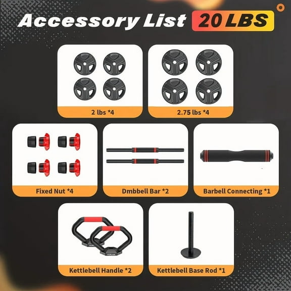 6-in-1 Adjustable Dumbbell Set - 20-90LBS Free Weights, Converts to Barbell/Kettlebell/Push-Up Bar - Home Gym Strength Training for Men & Women, Halloween/Christmas Gift