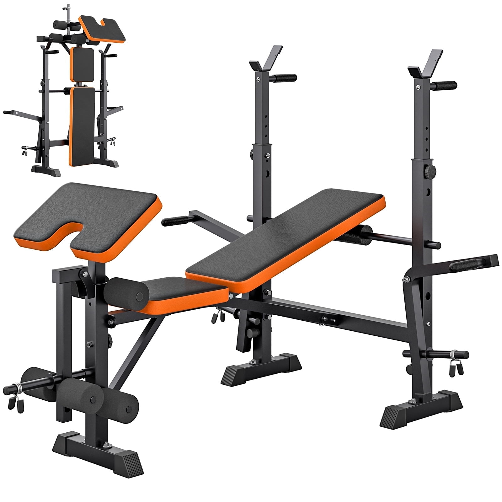 6-in-1 Adjustable Weight Bench 660lbs Capacity, Multi-Purpose Foldable Workout Bench with Barbell Rack & Leg Extension for Home Gym Strength Training Dprodo