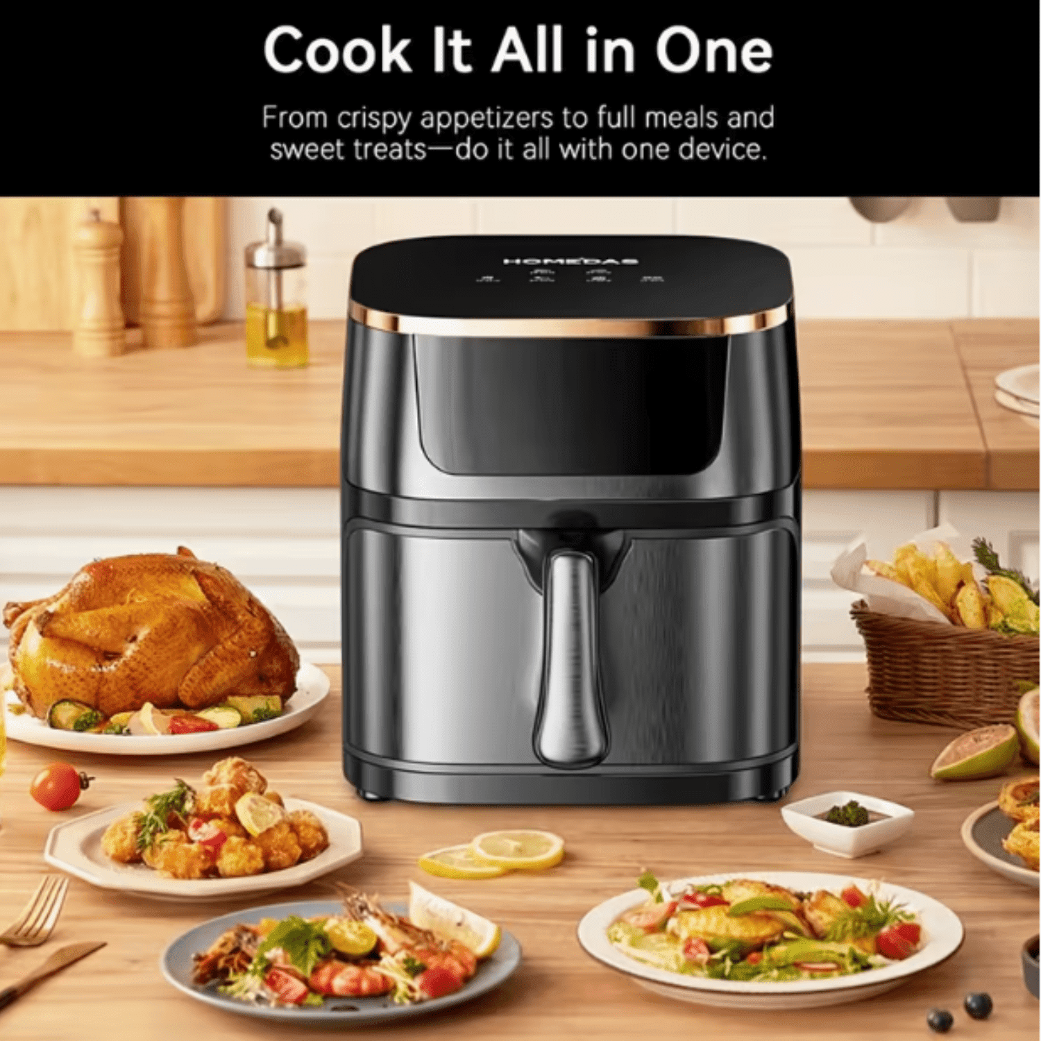 6 in 1 Air Fryer 10 Qt Capacity, Compact Countertop, 400F Air Crisp
