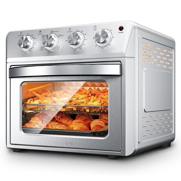 6-in-1 Air Fryer, 27.5QT Countertop Convection Oven, 4 Knob Controls for Baking, Roasting, Broiling & Grilling, Silver