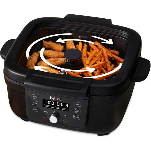 6-in-1 Air Fryer and Indoor Grill with Bake, Roast Reheat & Dehydrate, with Odor-Reducing Filter, Clear Cooking Window, and Removable Lid for Easy Cleaning