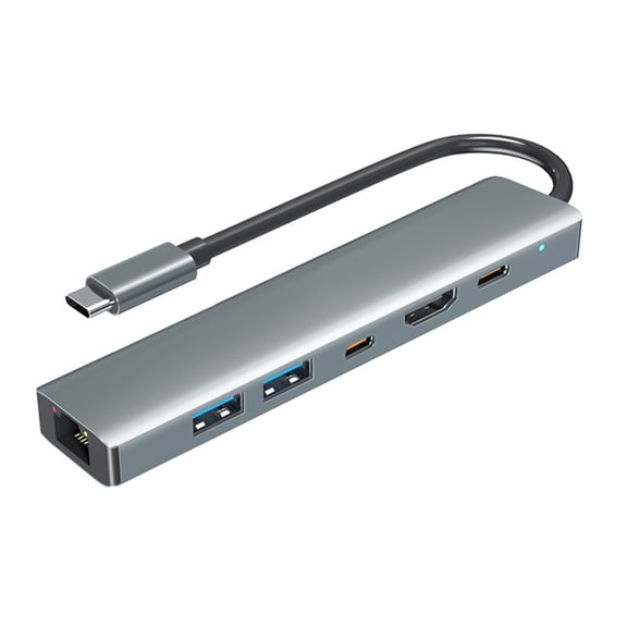 6 in 1 Aluminum USB C Docking Station with Gigabit Ethernet 2xUSB3.0 HDTV Type C 100W Power Delivery Charging Port