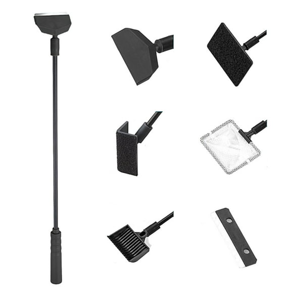 6-in-1 Aquarium Cleaning Tools Fish Tank Cleaning Kit with Long Handle, Algae Scraper,Flat Cleaning Pad,Right-Angle Cleaning Pad,Fish Net, Gravel Rake
