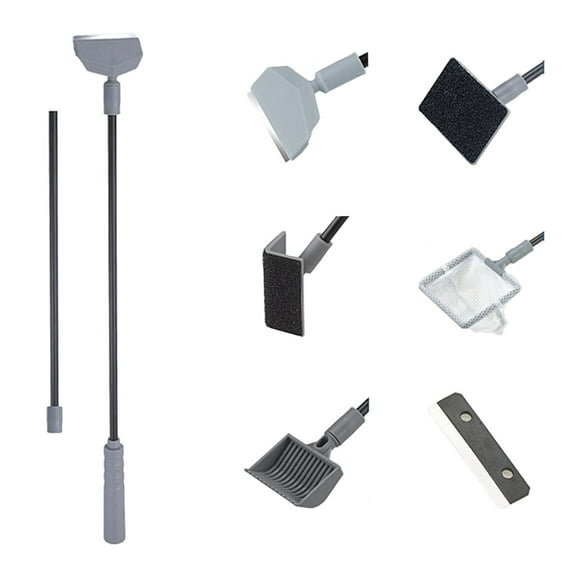6-in-1 Aquarium Cleaning Tools Fish Tank Cleaning Kit with Long Handle, Algae Scraper,Flat Cleaning Pad,Right-Angle Cleaning Pad,Fish Net, Gravel Rake