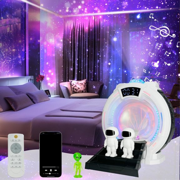 6-in-1 Aurora Light Projector, Kids Alarm Clock with Plasma Ball, Galaxy Star Northern Projectors Night Light for Bedroom with Speaker, Timer, White Noise, Plasma Globe Lamp, Remote