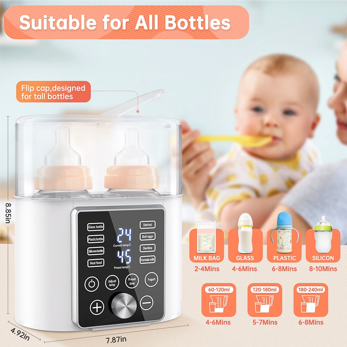6in1 Baby Bottles Warmer, Fast Bottle Sterilizer Babies Food Heater