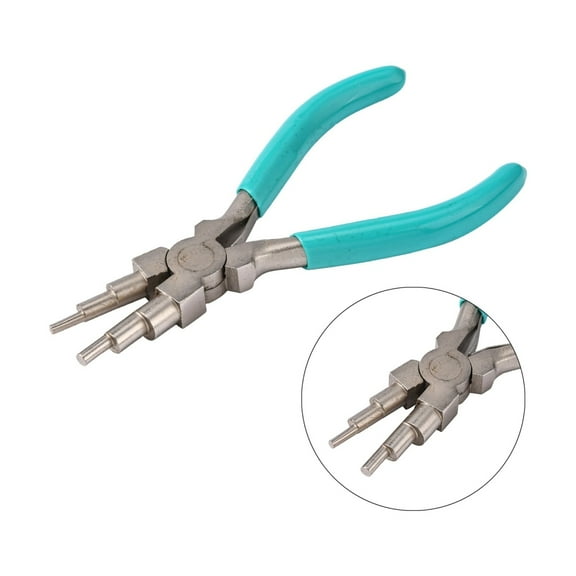 6-in-1 Bail Making Pliers 45# Carbon Steel 6-Step Multi-Size Wire Looping Forming Pliers Ferronickel for Loops and Jump Rings Turquoise Loop Size: 3mm/4mm/6mm/7mm/8.5mm/9.5mm 150x95x12mm 1pc