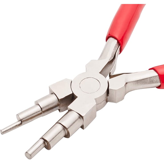 6 in 1 Bail Making Pliers Wire Looping Forming Pliers with Non-Slip Comfort Grip Handle for 3mm to 9.5mm Loops and Jump Rings Red 1pc