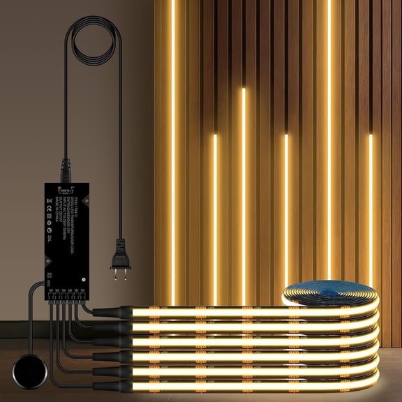 6-in-1 Black PCB COB LED Strip Light,12V  Dimable LED Recessed Lighting Kit,3.3Ft Self-Adhesive Under Cabinet Lighting 3000K with 36W Adapter for  Slat Wall Panels, Headboards, Cabinet,Shelf