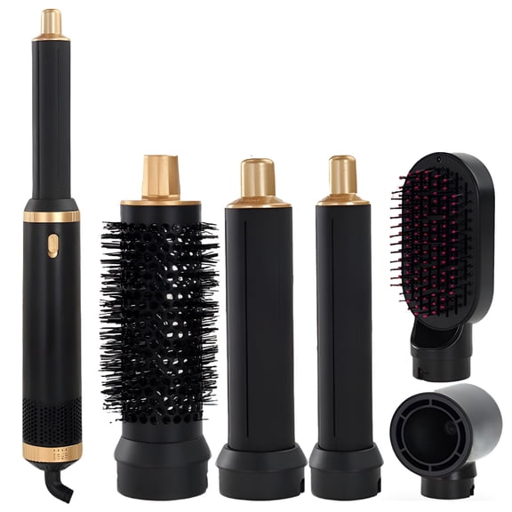 6-in-1 Blow Dryer Brush, 110V Hair Styler & Volumizer, Negative Ion Hot Curling Iron with Left/Right Waver, Straightener Comb & Concentrator, 360 Rotation Line, 3-Level for All Hair Types, Black