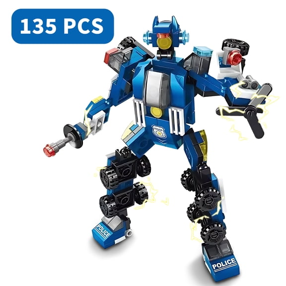 6 in 1 Blue Robot Building Blocks Toys ,Gift for kids over 6 years Old, transformation block Toys Set Boys & Girls(135Pcs)