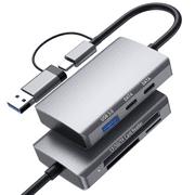 قارئ بطاقات CF/SD/TF 6 في 1 مع موزع USB-C مزدوج - محول قارئ بطاقات USB 3.0 للكمبيوتر/Android/Micro SD/، محول Memory Stick Pro Duo، نقل بيانات عالي السرعة بسرعة 5 جيجابت في الثانية