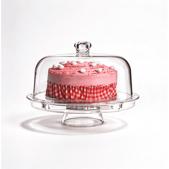 6-in-1 Cake Stand with Acrylic Dome Cover (12.1 inches), Multi-Functional Serving Tray with Perforated Bowl and Cake Plate for Party Dessert Table Display