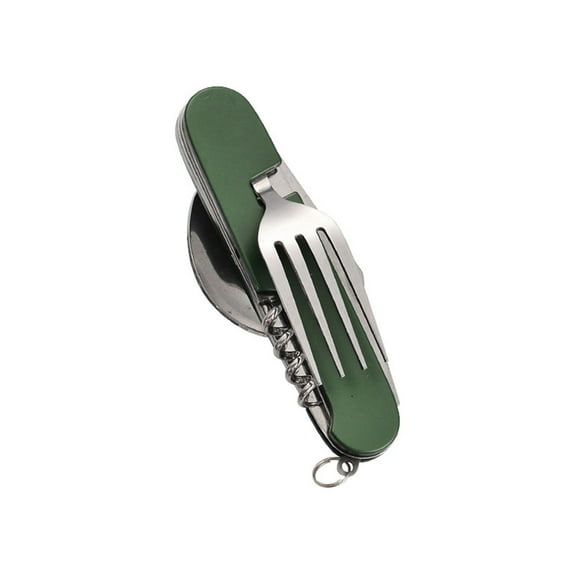 6-in-1 Camping Utensil Set, Detachable Knife Fork Spoon Combo With Bottle Opener, Lightweight Aluminum Outdoor Tableware, Compact Hiking Backpacking Gear, Includes Keychain Attachment (Green)