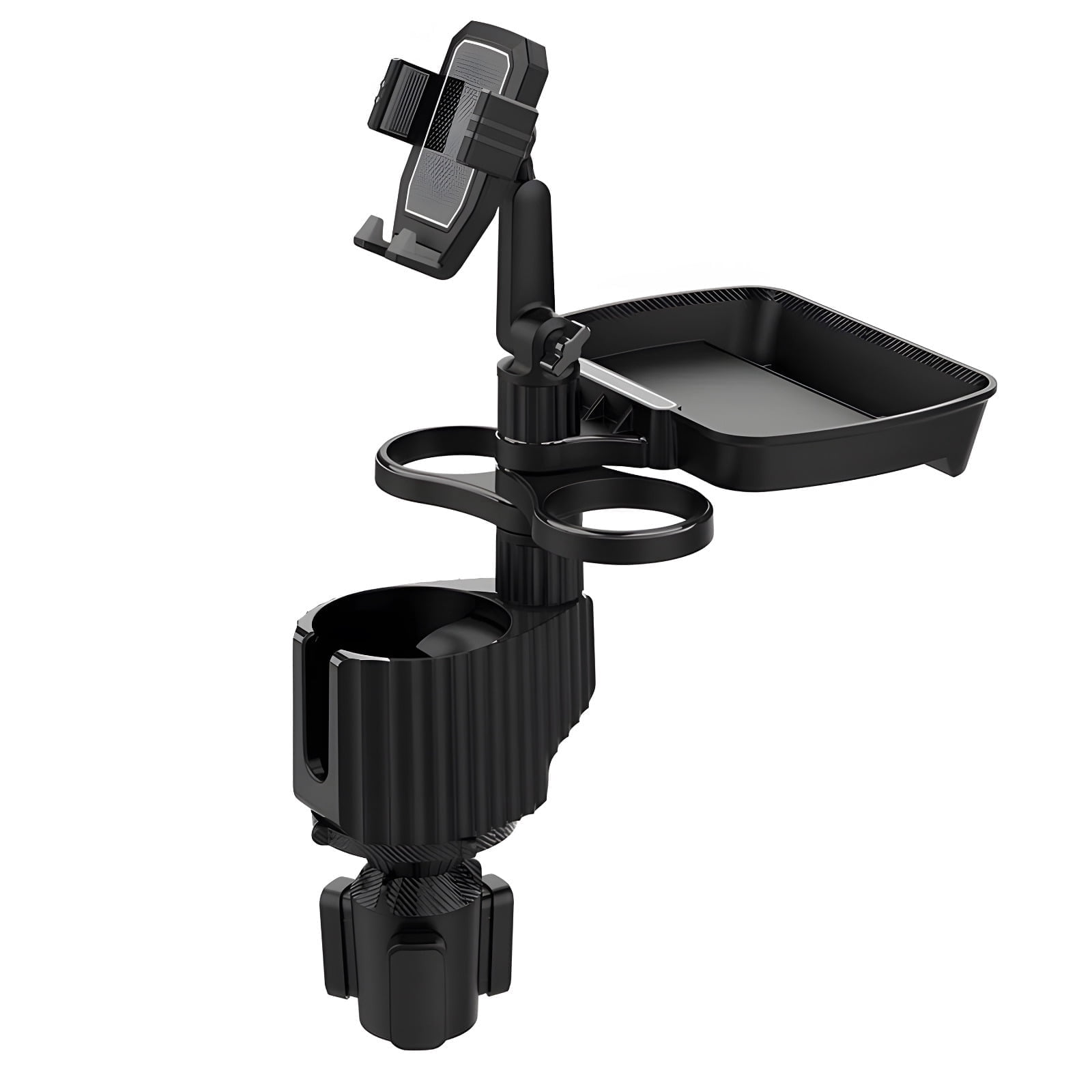 6-in-1 Car Cup Holder Expander with Tray & Phone Mount, Multi Car Food Tray with 360° Rotation Adjustable Base, Car Cup Holder Organizer for Drinks, Snacks, Gray