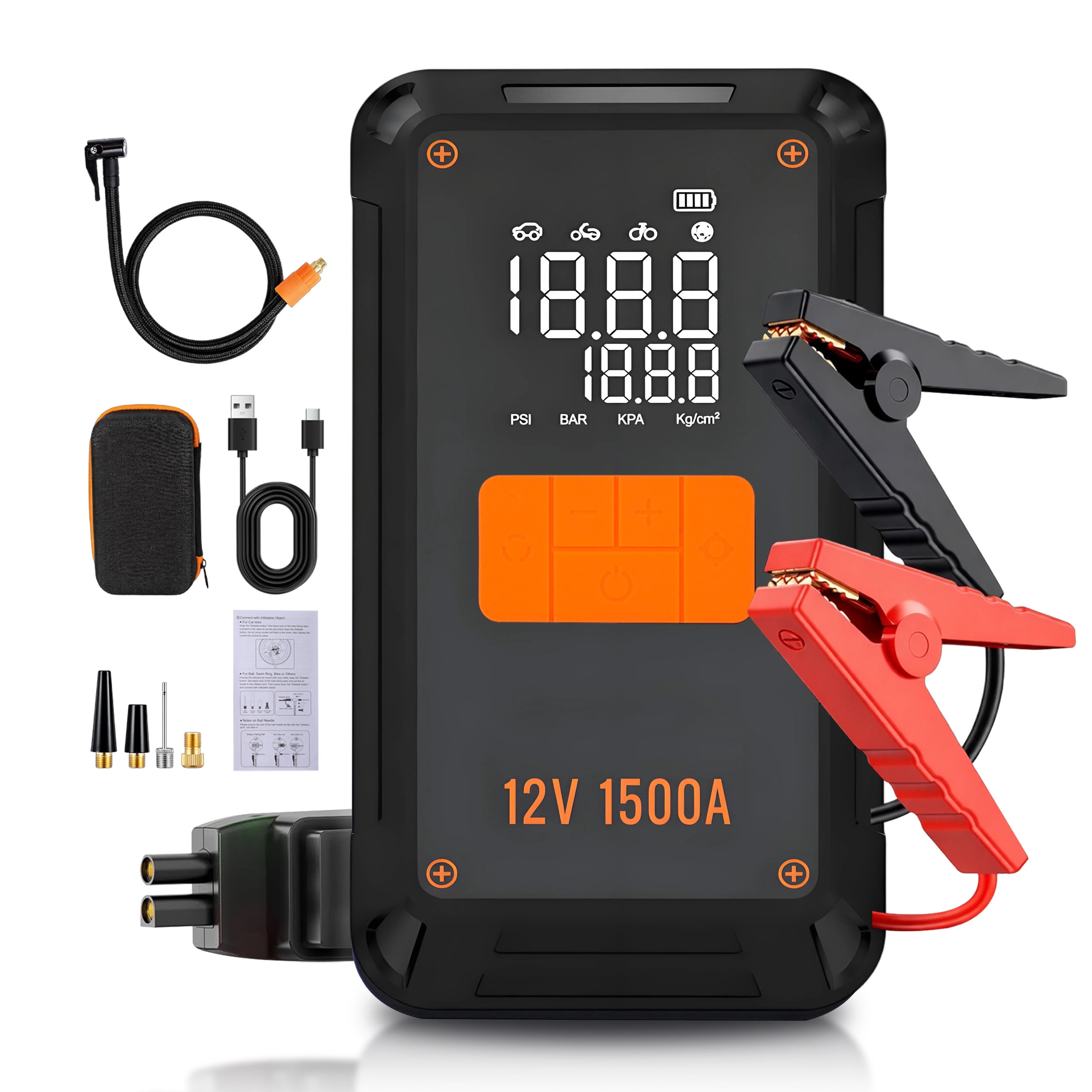 6-in-1 Car Jump Starter with Air Compressor, 1500A Portable Battery ...