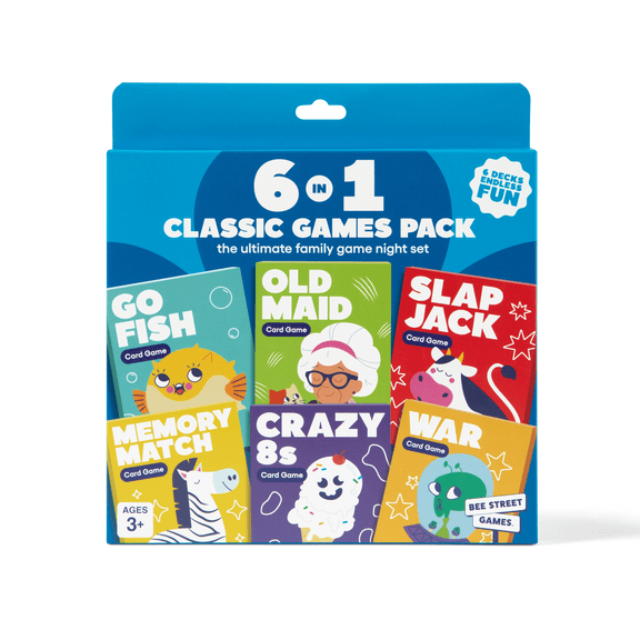 6 in 1 Classic Games Pack from Bee Street, The Ultimate pack of Family Games for Kids and Adults