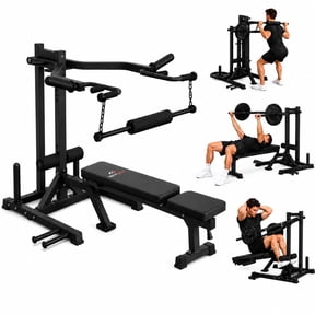 6-in-1 Chest Press & Squat Machine, Bench Press Machine with Independent Arms, Adjustable Backrest, Multi-Grip Handles, Plate-Loaded Home Gym Equipment for Chest, Shoulders, Rows, Curls and Squats