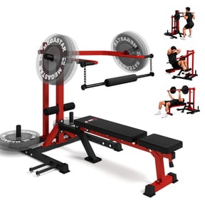 6-in-1 Chest Press & Squat Machine, Bench Press Machine with Independent Arms, Adjustable Backrest, Multi-Grip Handles, Plate-Loaded Home Gym Equipment for Chest, Shoulders, Rows, Curls and Squats