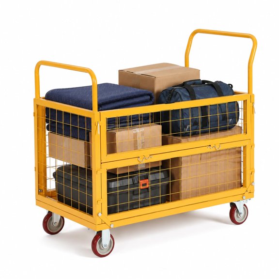 6-in-1 Collapsible Heavy-Duty Garden Cart with Removable Cage, 2000 lbs Capacity Flatbed Platform Truck – 24x39 Inches Yellow