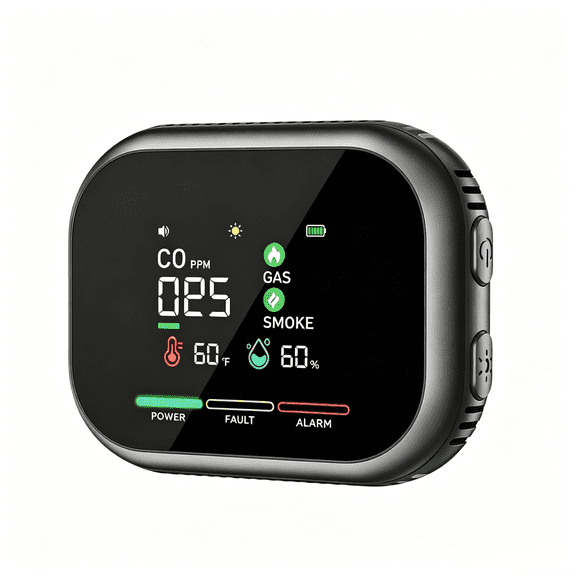 6-in-1 Combustible Gas Detector,6 in 1 CO Smoke Combustible Alarm,Plug-in Portable Temperature Humidity Meter with LCD Display for Home,Kitchen,RV,Trave