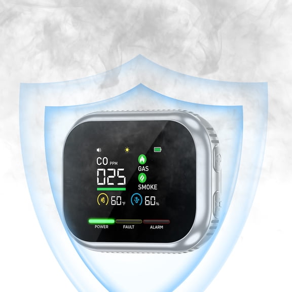 6-in-1 Combustible Gas Detector,6 in 1 CO Smoke Combustible Alarm,Plug-in Portable Temperature Humidity Meter with LCD Display for Home,Kitchen,RV,Trave