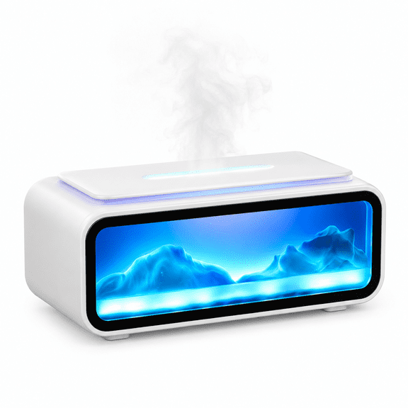 6-in-1 Cool Mist Humidifier Bluetooth Speaker, 400ml Desktop Humidifier with RGB Ambient Light, Gradient Flame Mist, Aroma Diffuser Compatible & Remote Control for Bedroom Office Dorm