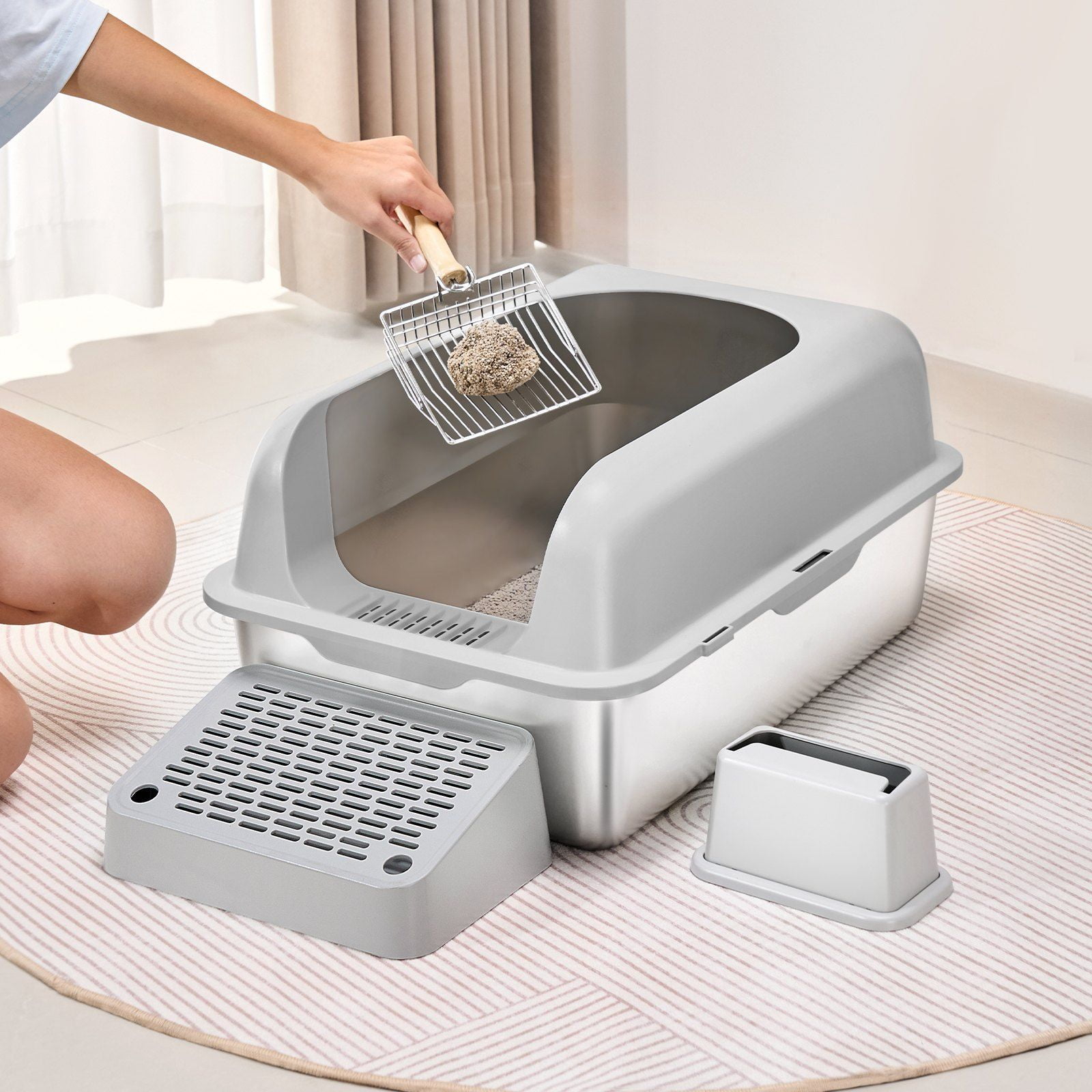 6-in-1 Deep Cat Litter Box – Odor-Free with Filtering Footboard, Large Capacity, Non-Stick, Easy Clean, for Multi-Cat Homes