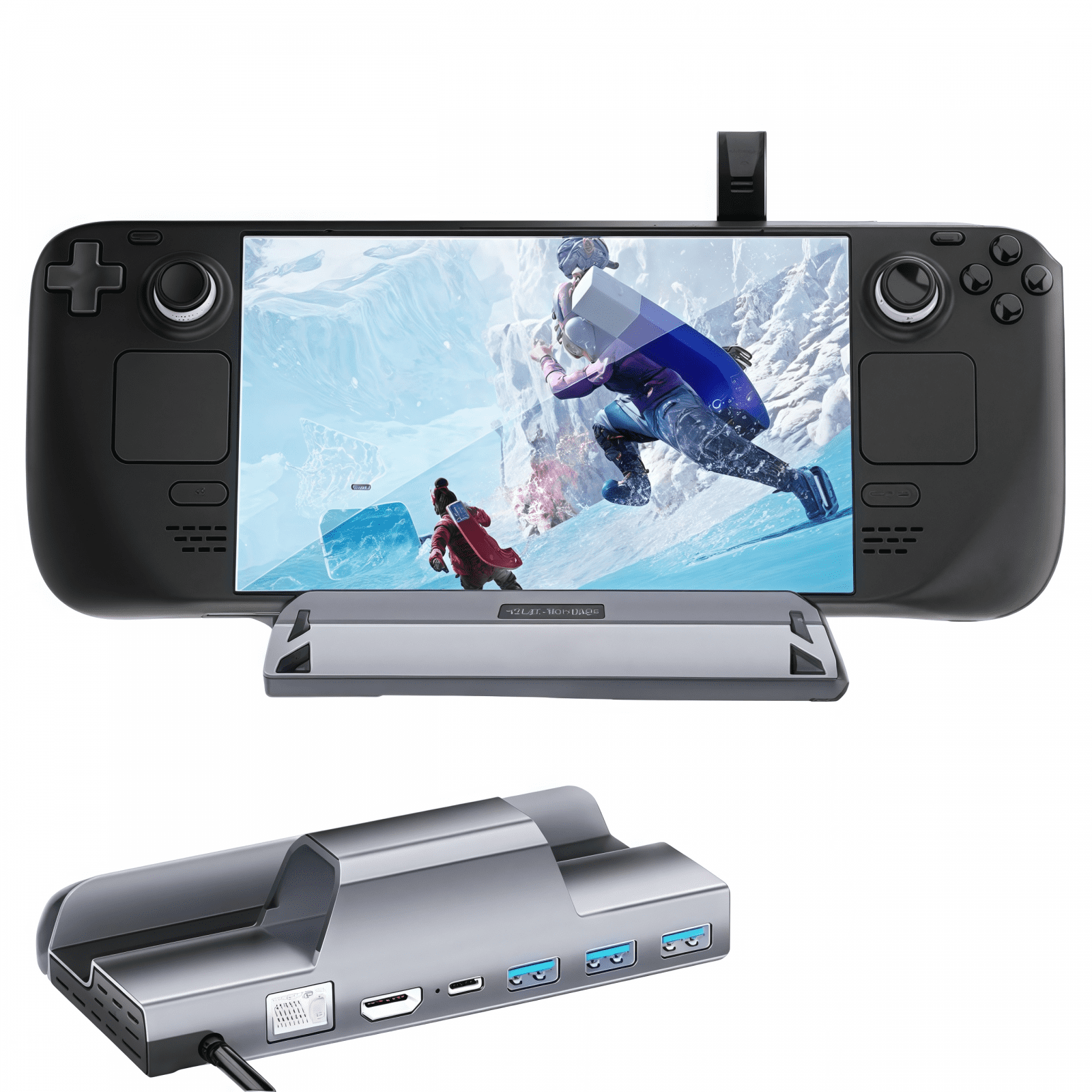 6-in-1 Docking Station Compatible with Steam Deck with USB 3.0 HDMI 2.0 4K 60Hz Gigabit Ethernet 100W PD Charging HUB-Silver