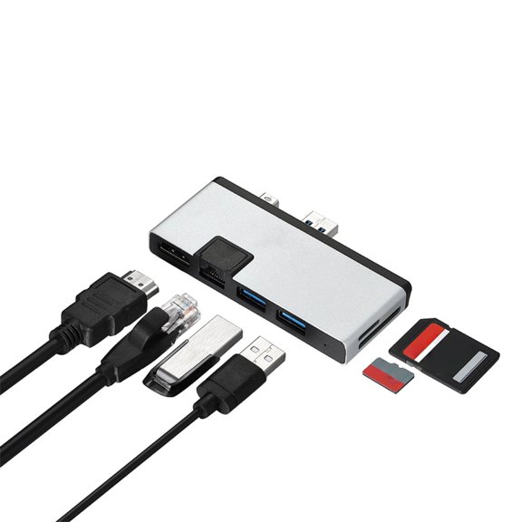 6 in 1 Docking Station with Ethernet USB3.0 Data Transfer Port 4K Adapter Adapter Card Reader Converter for Laptop