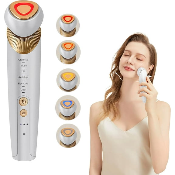 6-in-1 EMS Face & Neck Lift Device with Ice Cooling - Anti-Aging Microcurrent Massager with 5-Color LED Photon Therapy