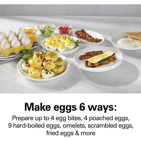6-in-1 Electric Cooker for Hard Boiled Eggs, Bites, Poached Eggs, Omelets, Scrambled & Fried Eggs, Non-Stick Skillet,