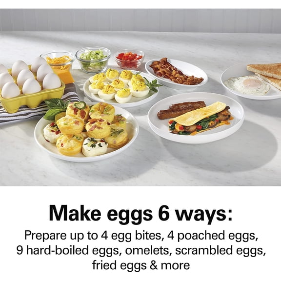 6-in-1 Electric Egg Cooker with Non-Stick Skillet, Grey