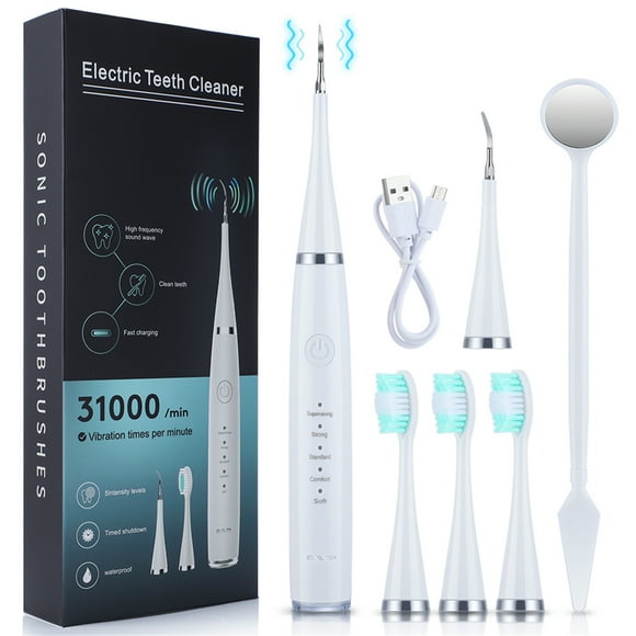 6 in 1 Electric Teeth Cleaner Dental Calculus Remover Scaler Tooth Cleaning Tool,Teeth Whitening Device Oral Care, White
