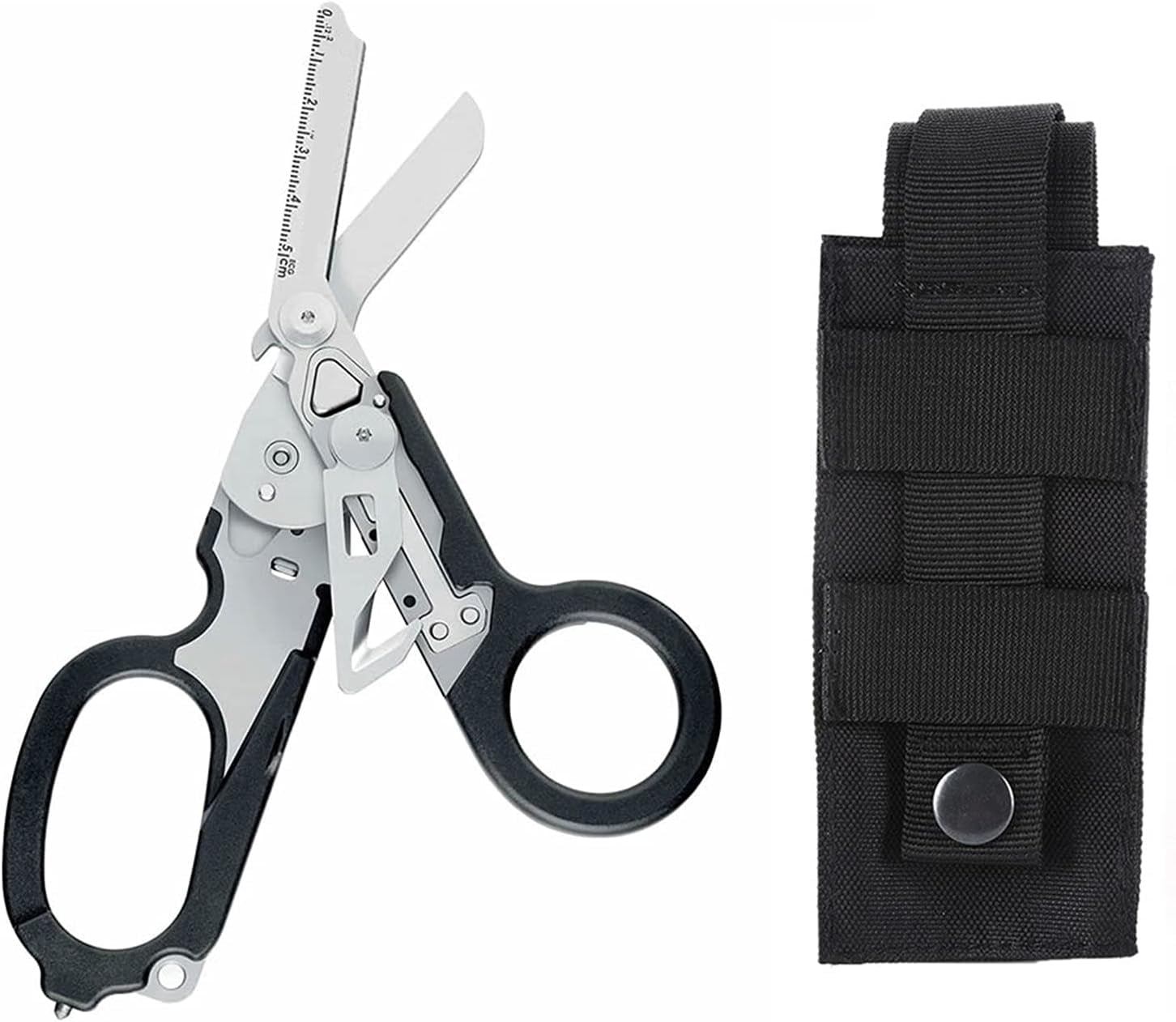 6 in 1 Emergency Response Shears, 6 Functions Scissors with Strap Cutter and Glass Breaker, Portable Pocket Multi Tool with Utility Holster (Square)